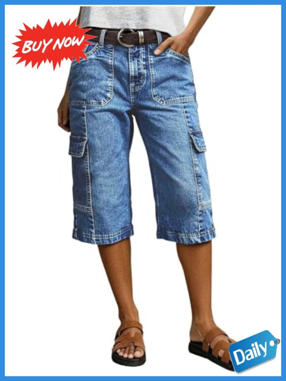 Flamingals Capri Straight Wide Leg Pants Women Cotton Stretch